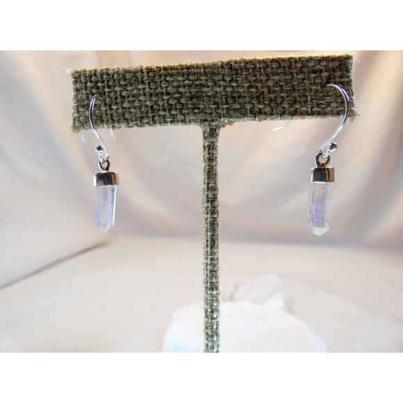 Angel Aura Quartz Crystal Point Sterling Silver Earrings Petite - Picture 6 of 7